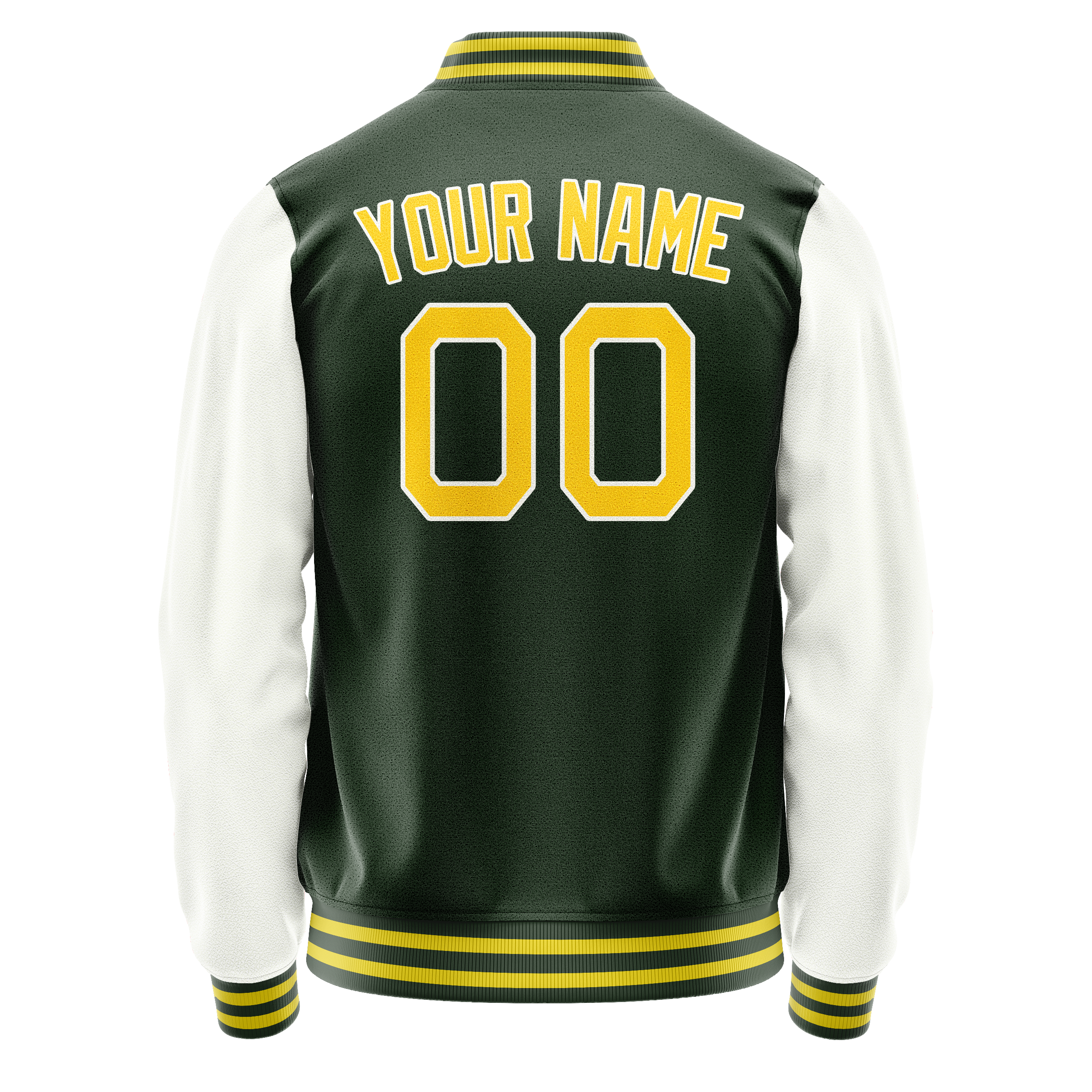 Personalized Green & White Solid Color Varsity Letterman Jacket