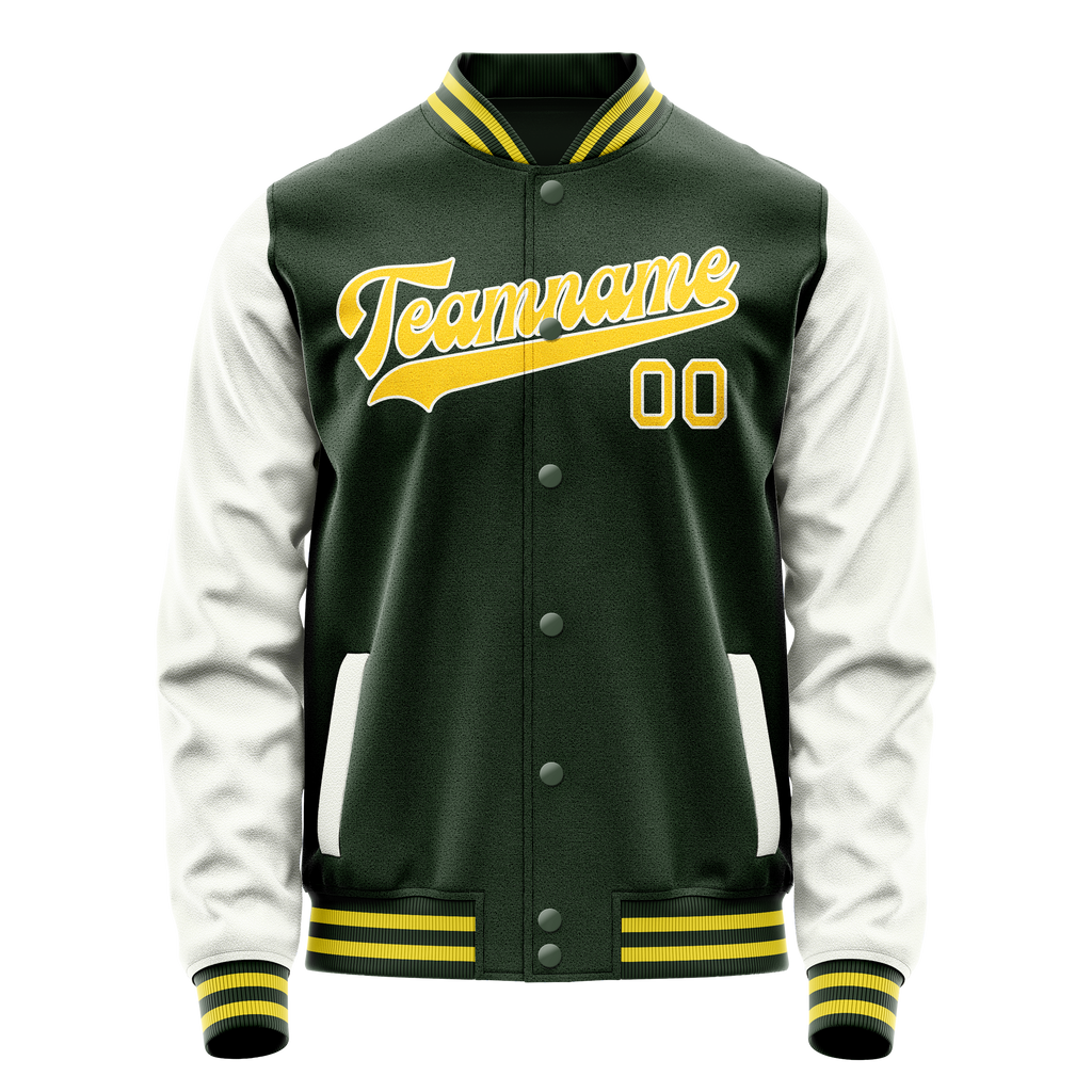 Personalized Green & White Solid Color Varsity Letterman Jacket