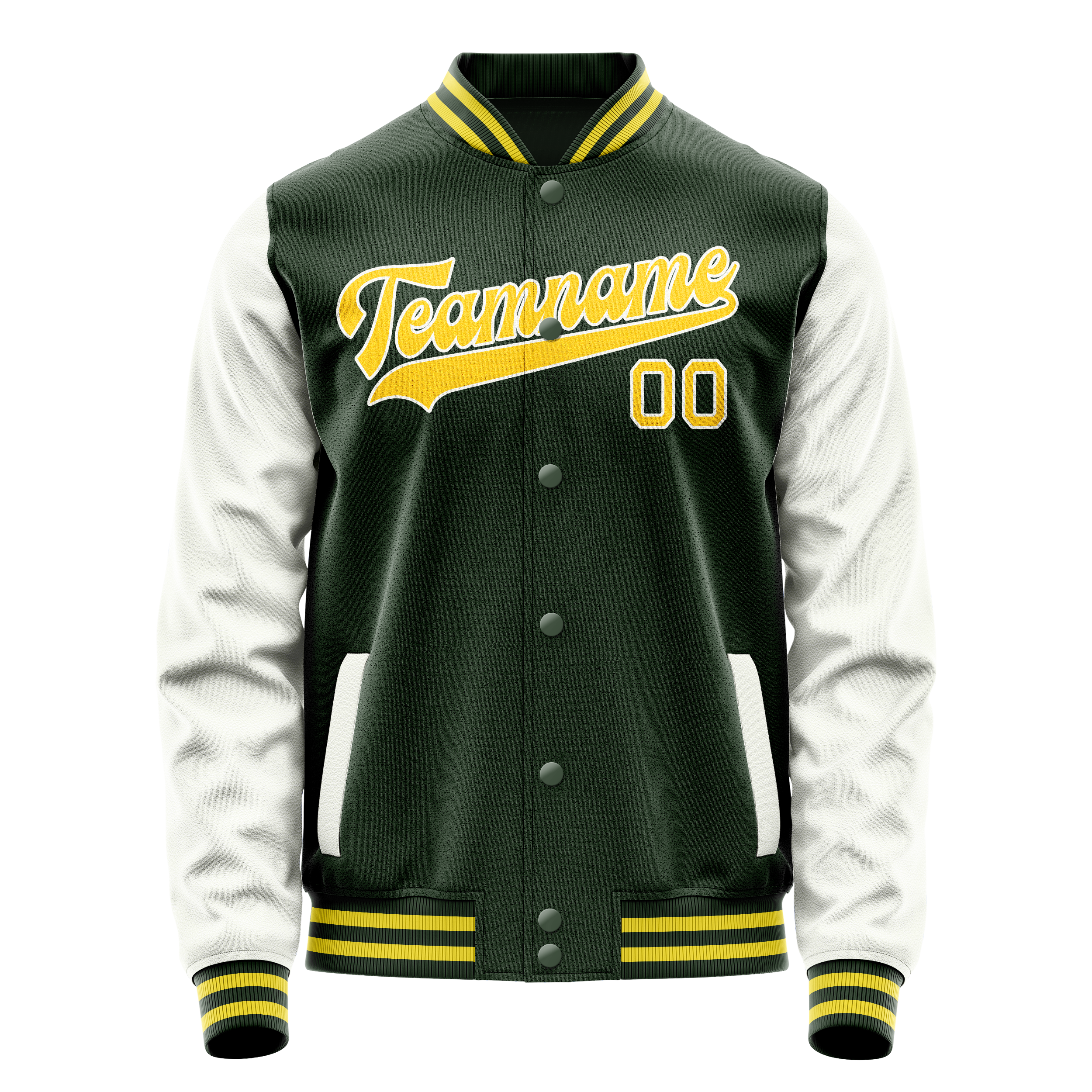 Personalized Green & White Solid Color Varsity Letterman Jacket