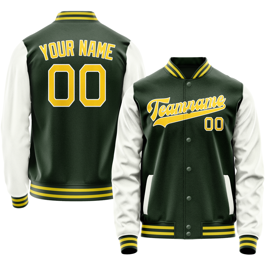 Personalized Green & White Solid Color Varsity Letterman Jacket