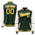 Personalized Green & White Solid Color Varsity Letterman Jacket