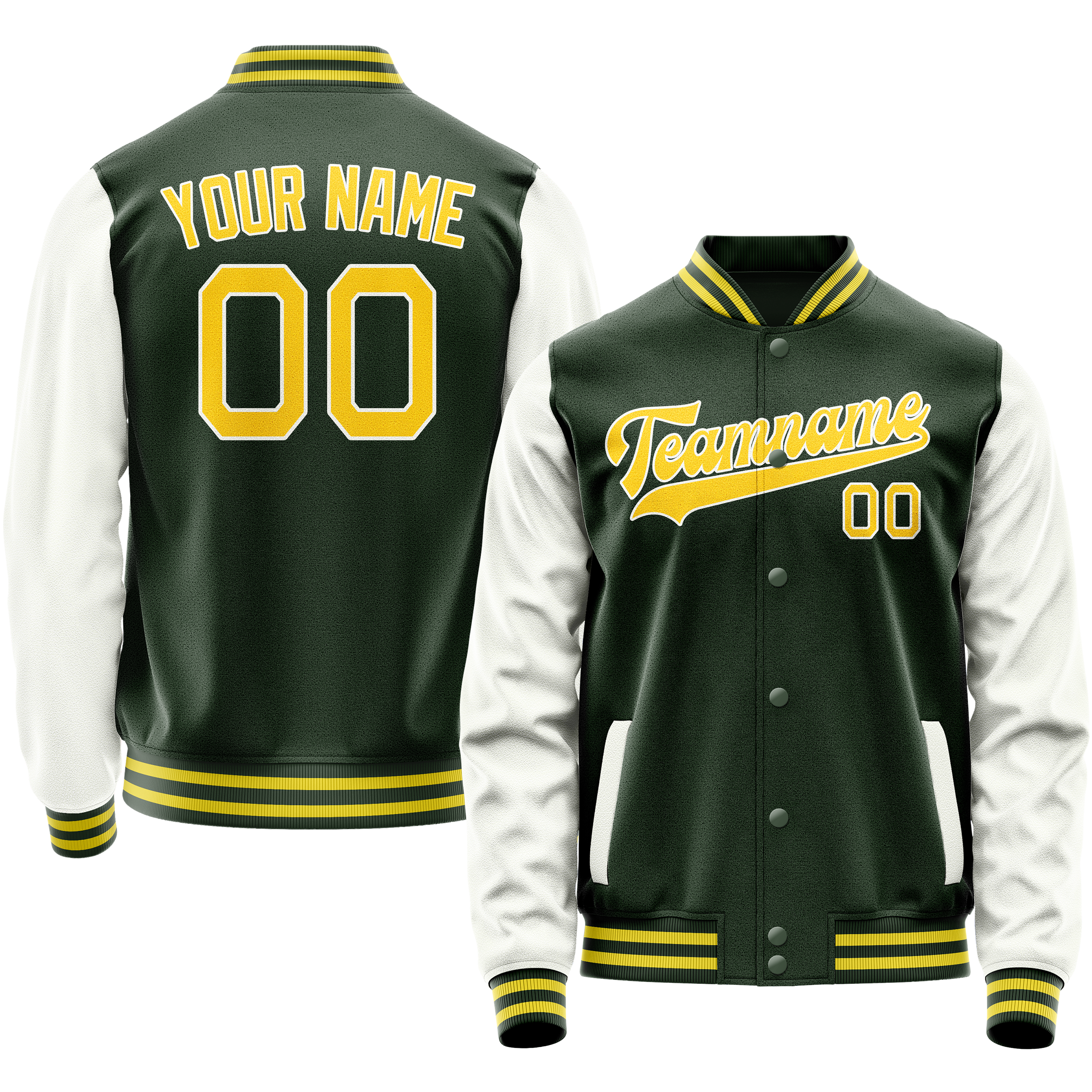 Personalized Green & White Solid Color Varsity Letterman Jacket