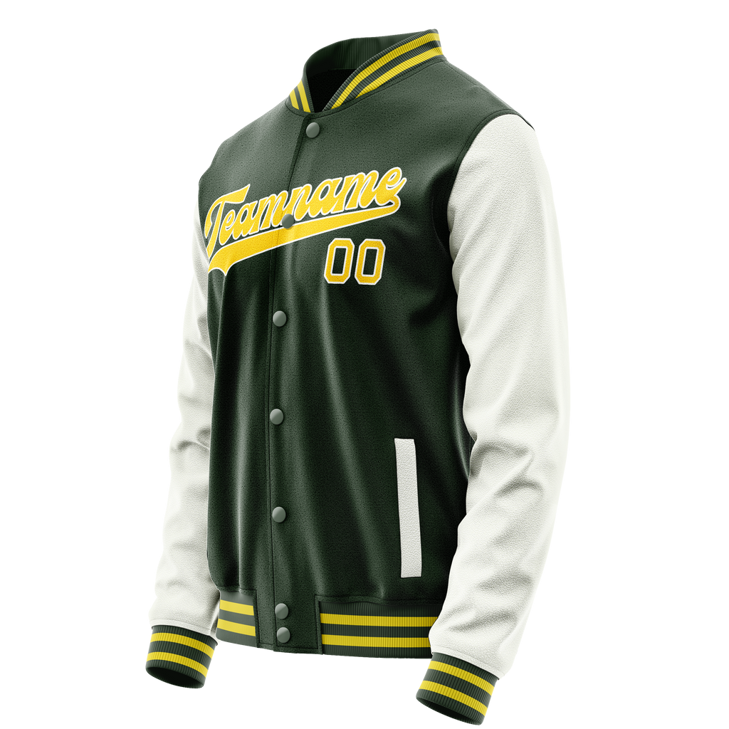Personalized Green & White Solid Color Varsity Letterman Jacket