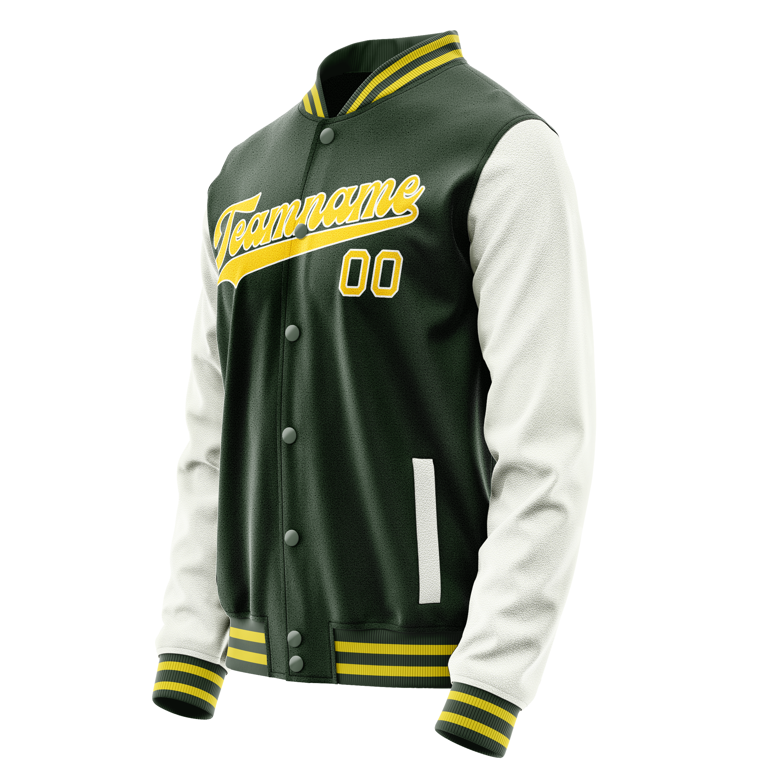 Personalized Green & White Solid Color Varsity Letterman Jacket