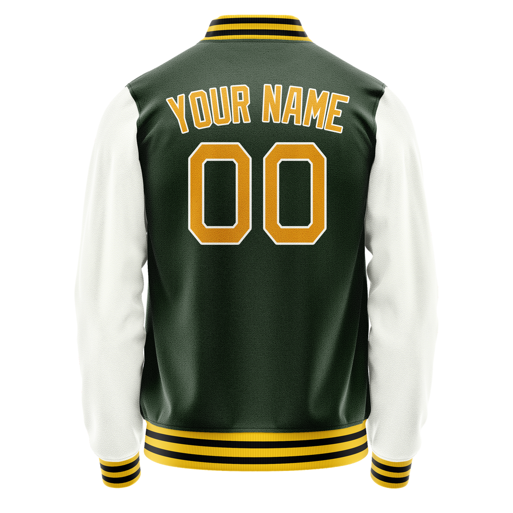 Personalized Green & Gold Solid Color Varsity Letterman Jacket