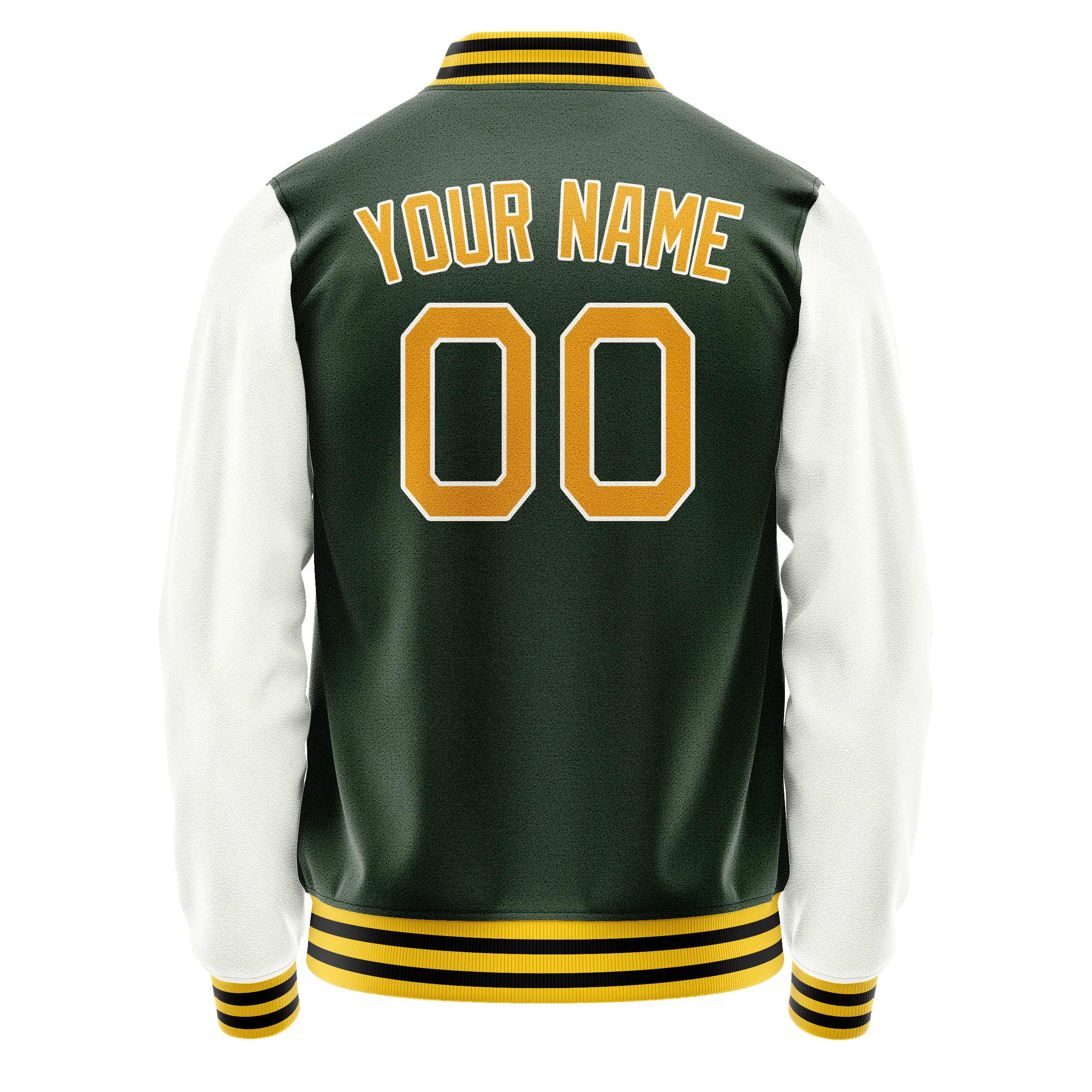 Personalized Green & Gold Solid Color Varsity Letterman Jacket