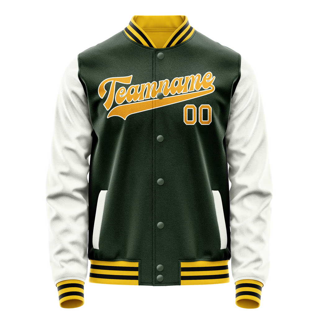 Personalized Green & Gold Solid Color Varsity Letterman Jacket