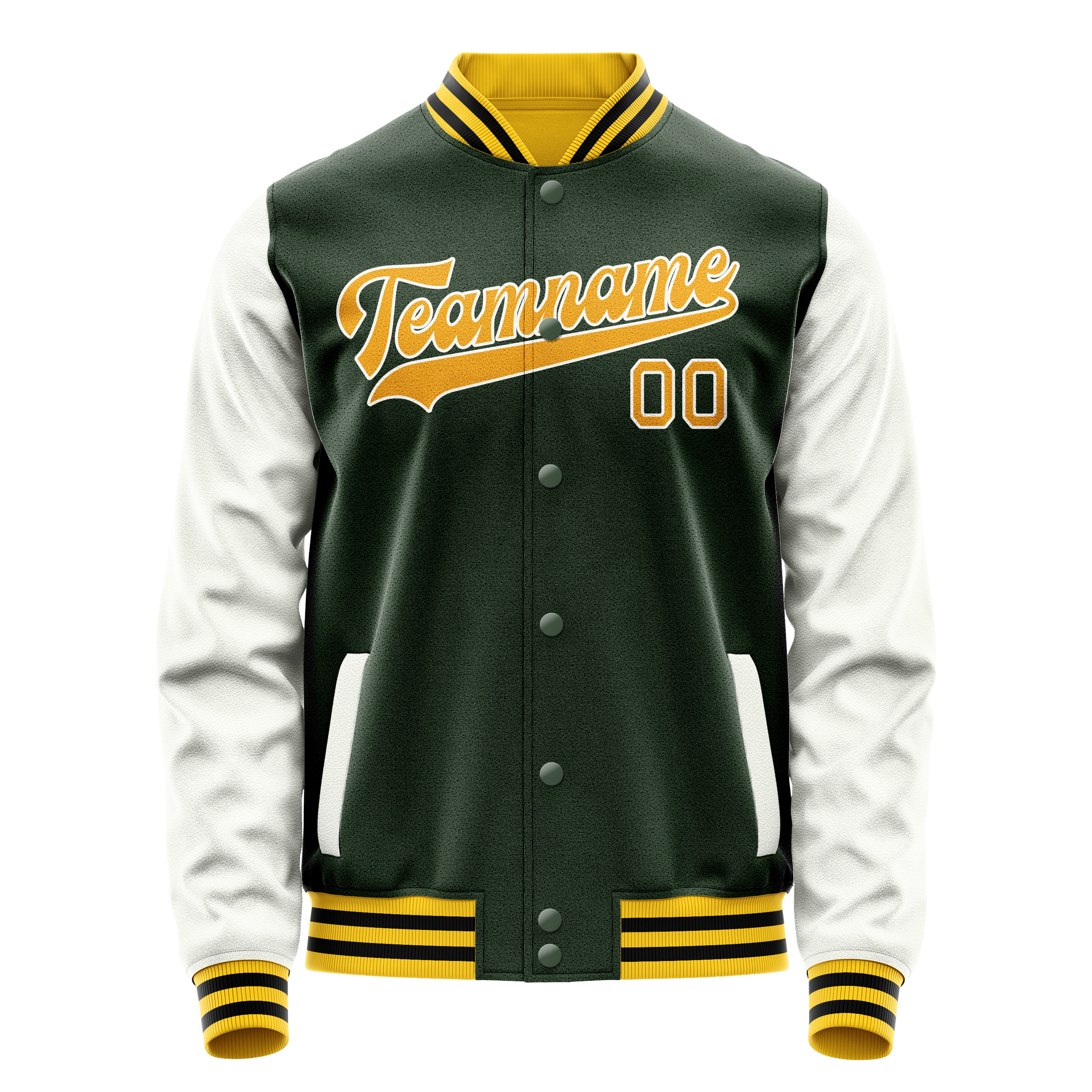 Personalized Green & Gold Solid Color Varsity Letterman Jacket