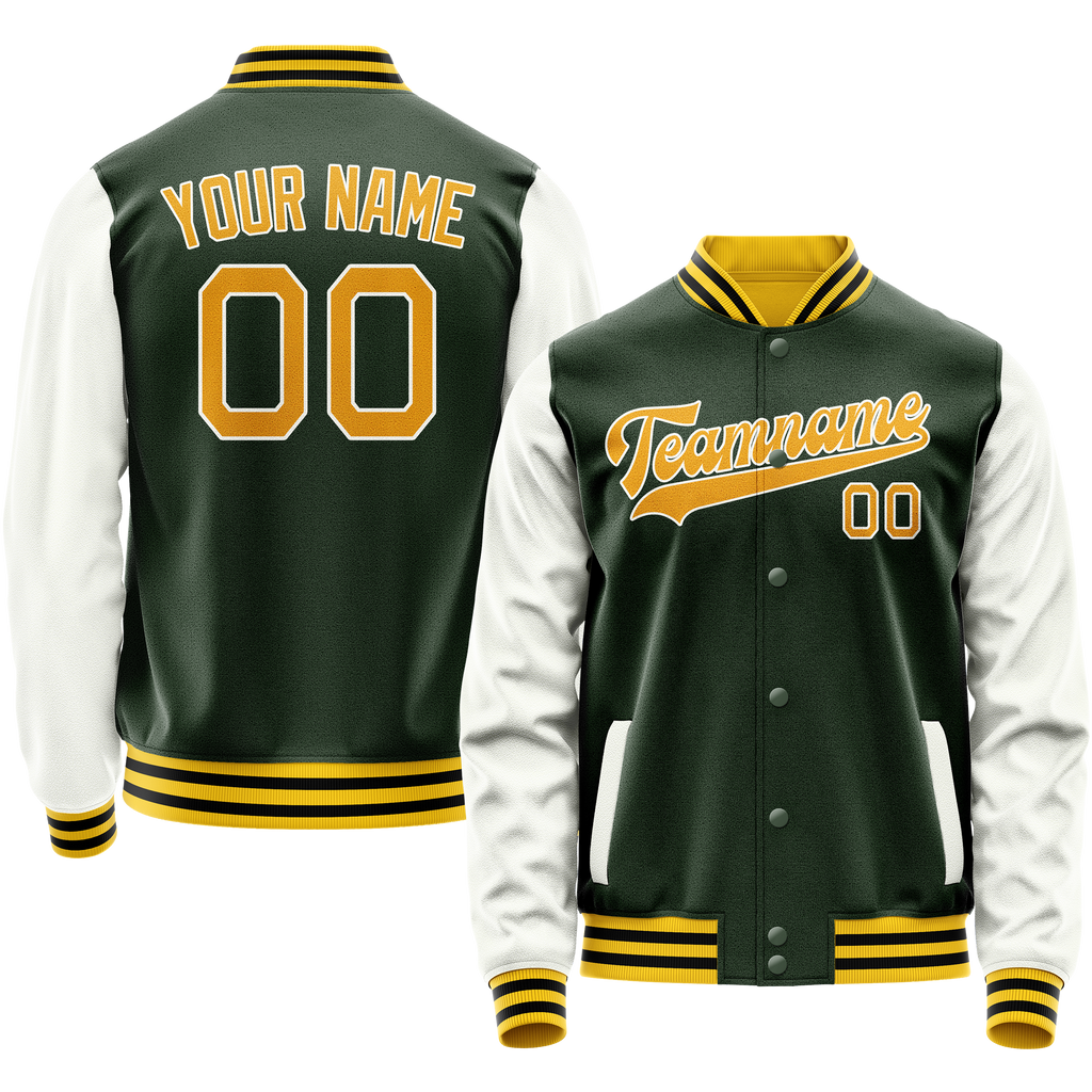 Personalized Green & Gold Solid Color Varsity Letterman Jacket