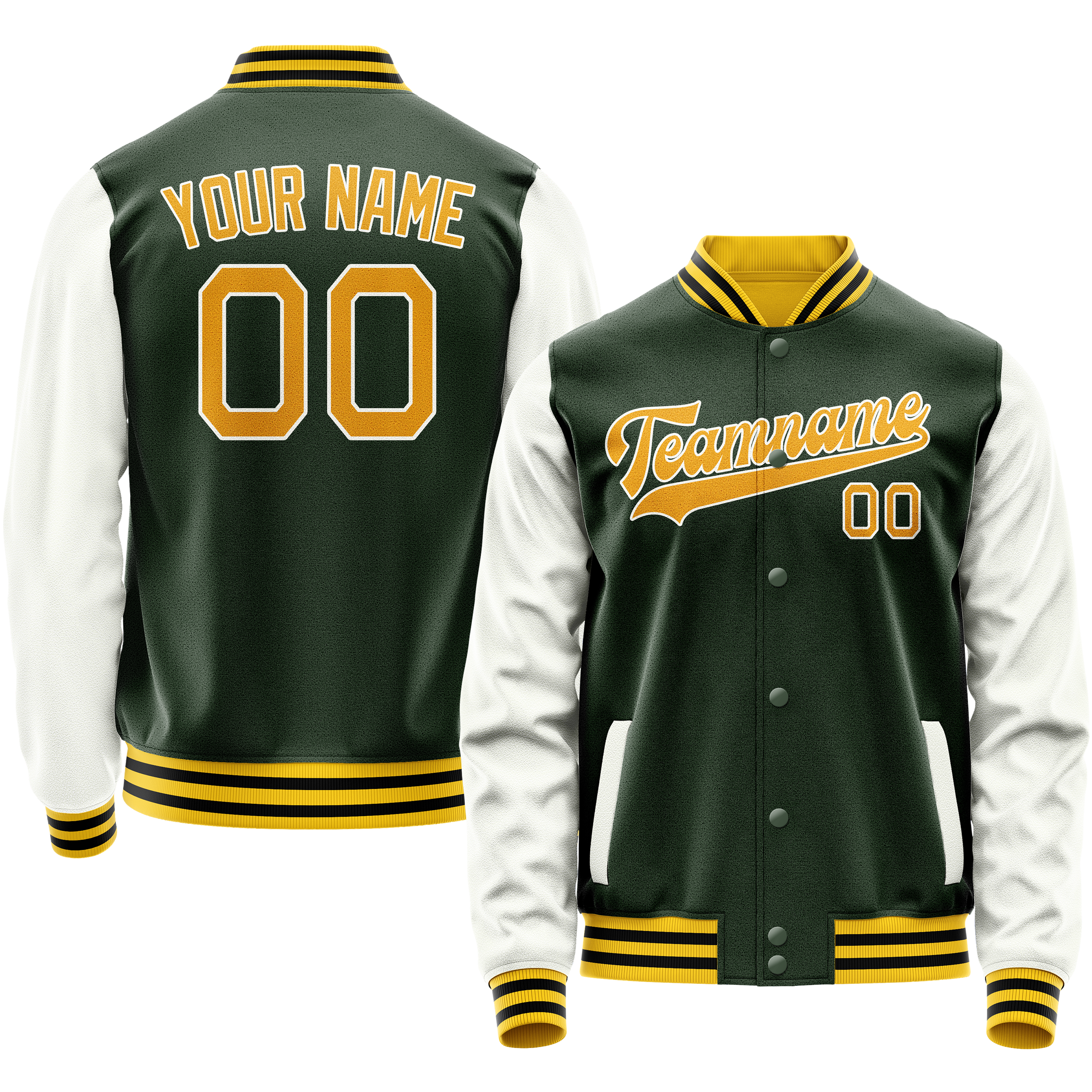 Personalized Green & Gold Solid Color Varsity Letterman Jacket