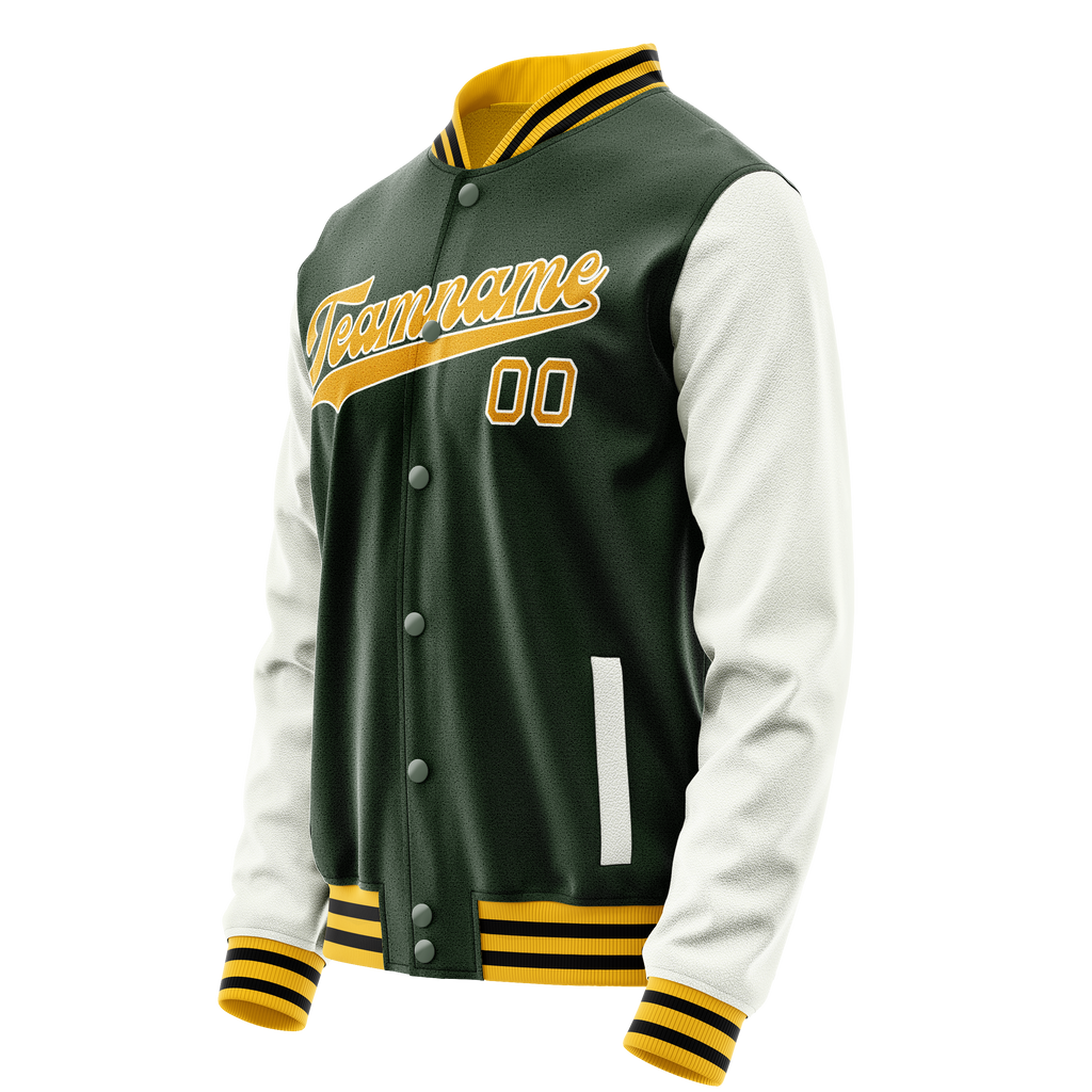 Personalized Green & Gold Solid Color Varsity Letterman Jacket