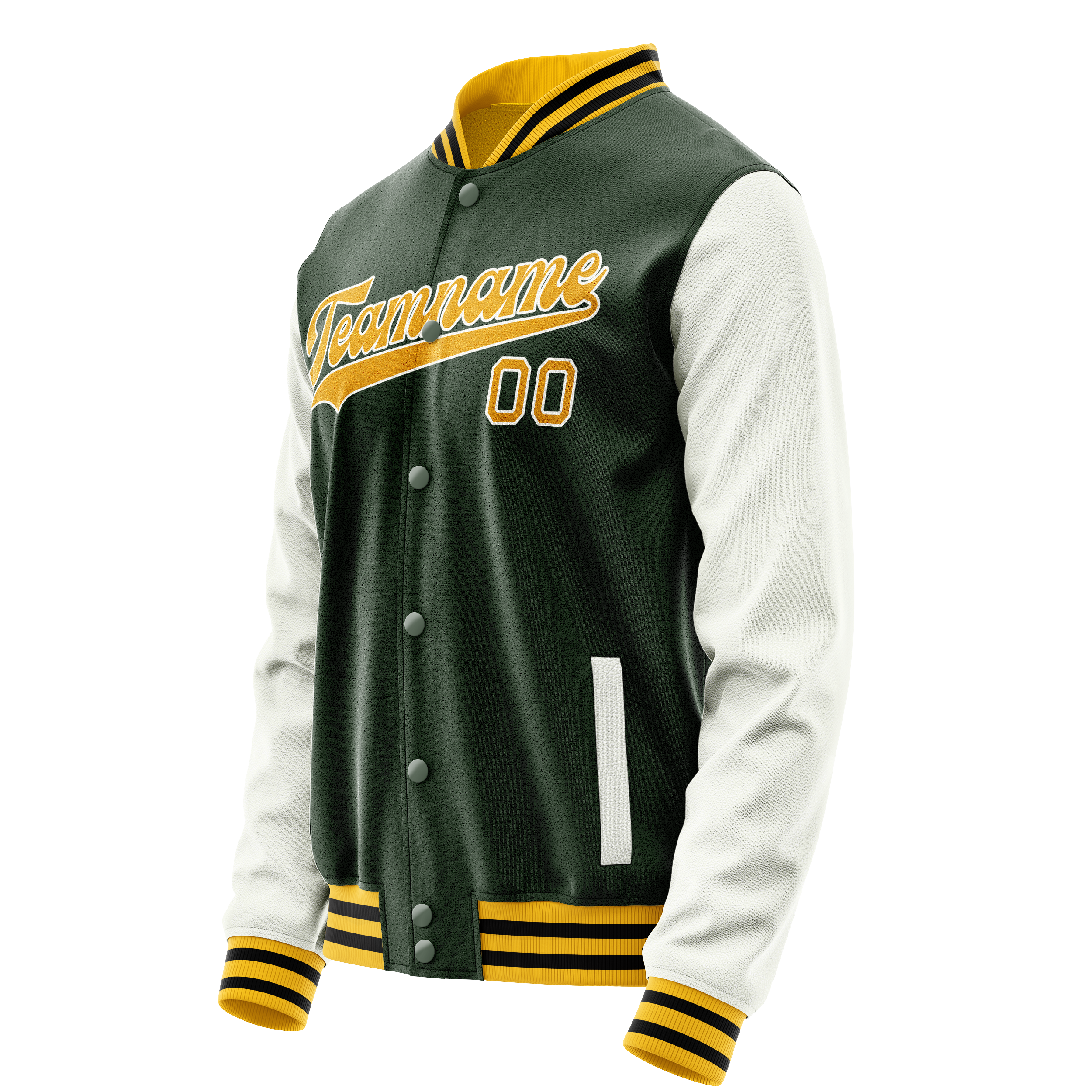 Personalized Green & Gold Solid Color Varsity Letterman Jacket