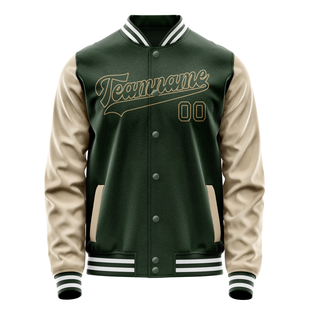 Personalized Green & Cream Solid Color Varsity Letterman Jacket