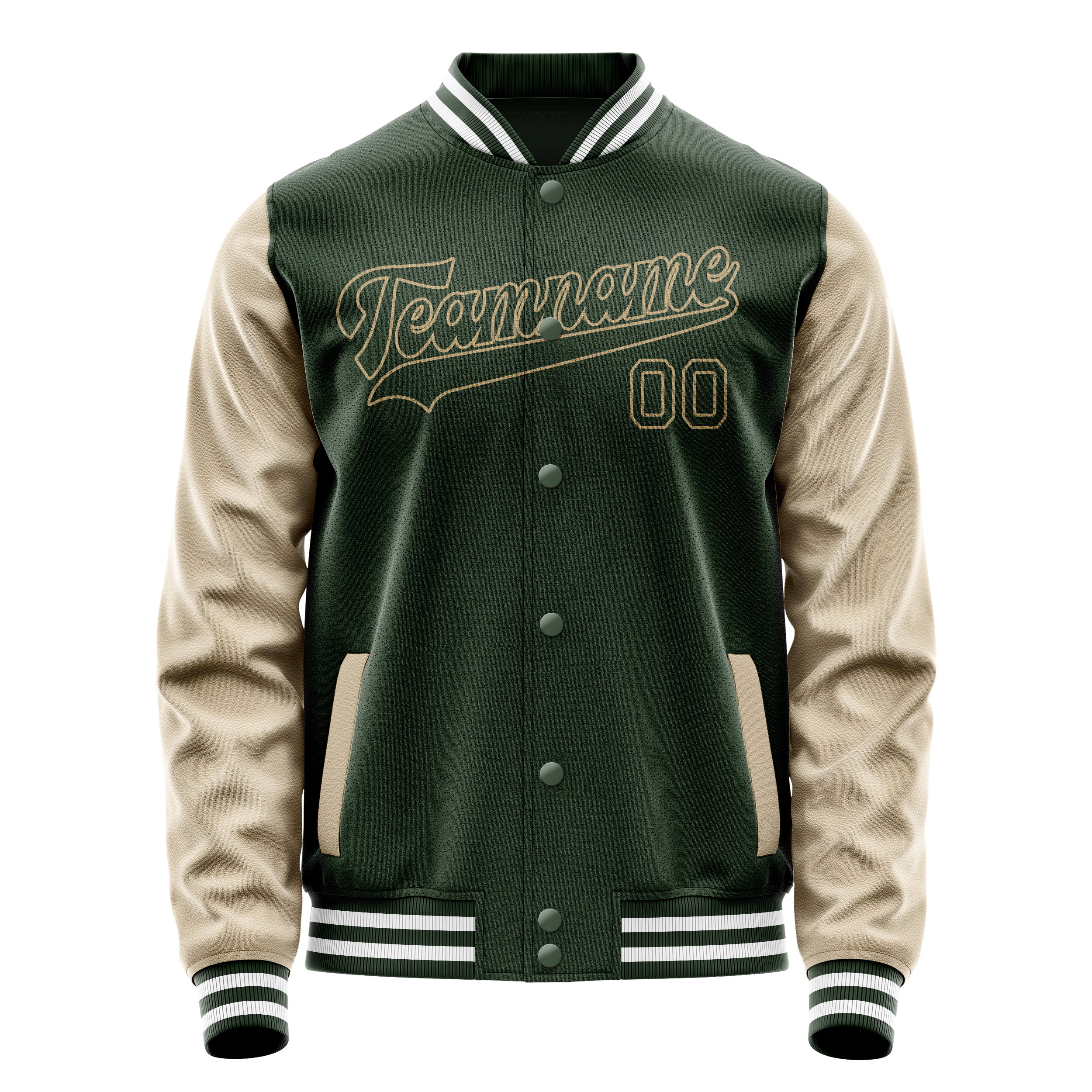 Personalized Green & Cream Solid Color Varsity Letterman Jacket