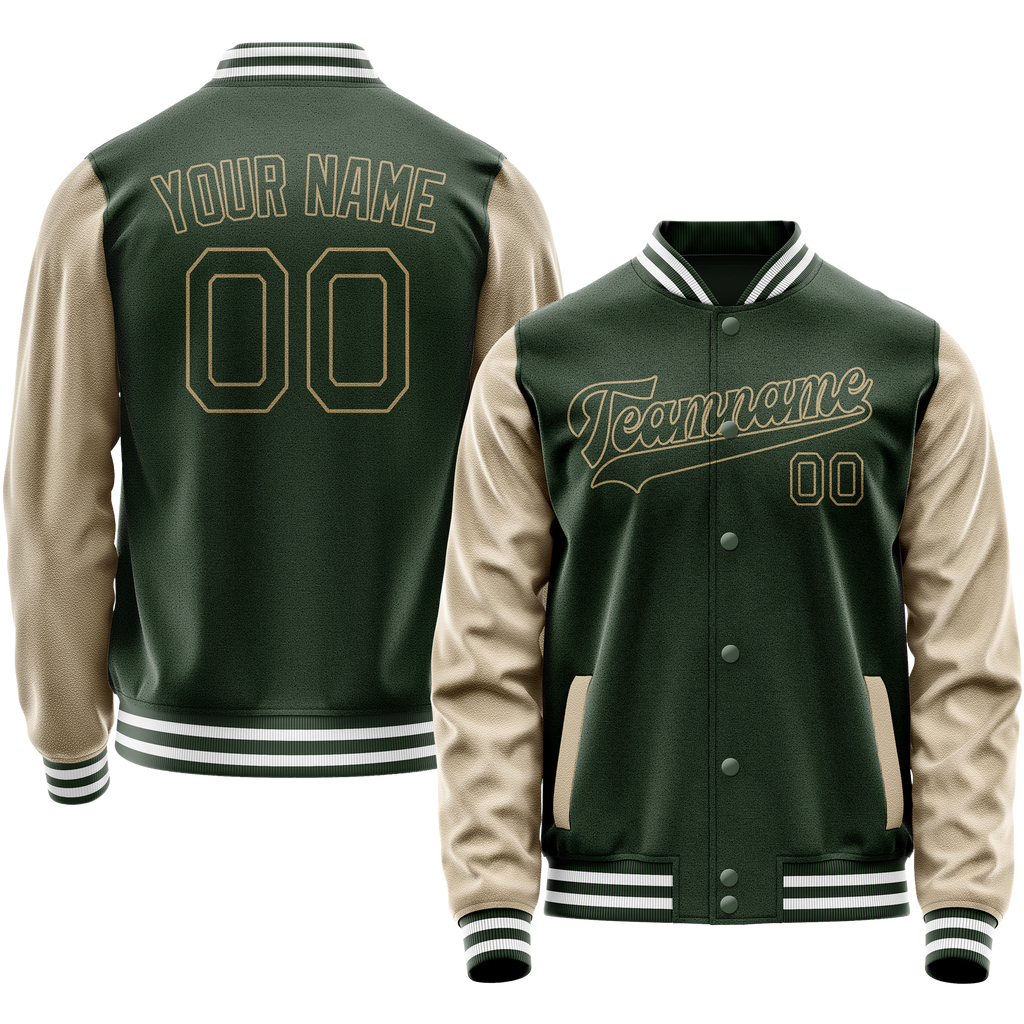 Personalized Green & Cream Solid Color Varsity Letterman Jacket
