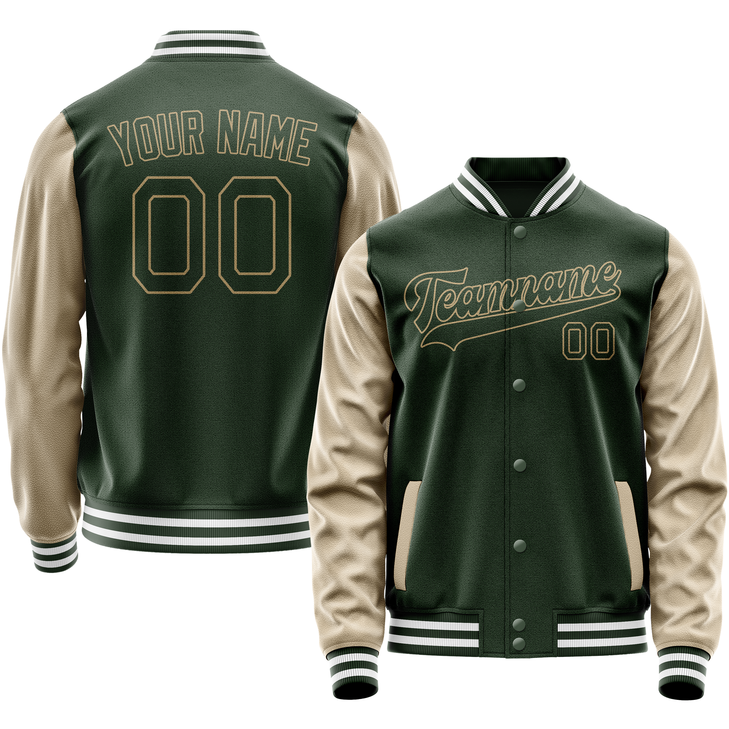 Personalized Green & Cream Solid Color Varsity Letterman Jacket