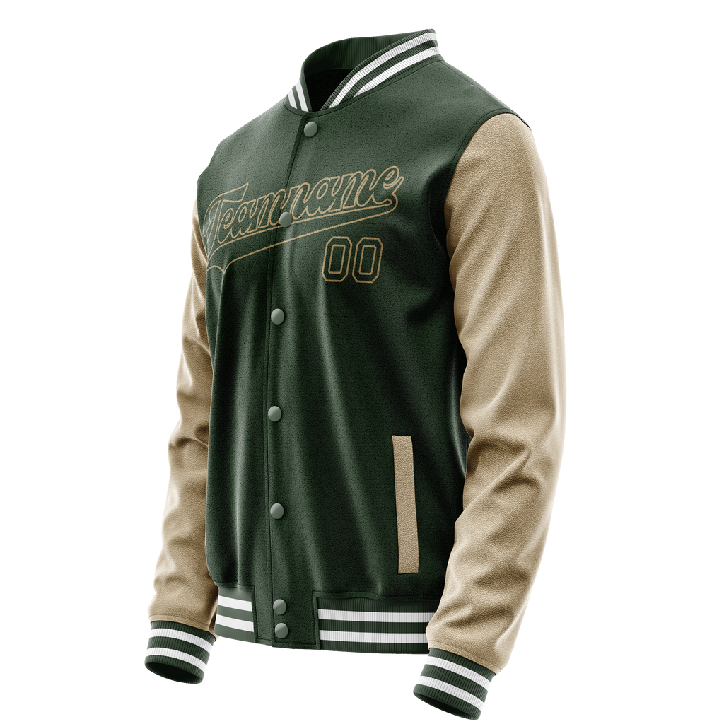 Personalized Green & Cream Solid Color Varsity Letterman Jacket