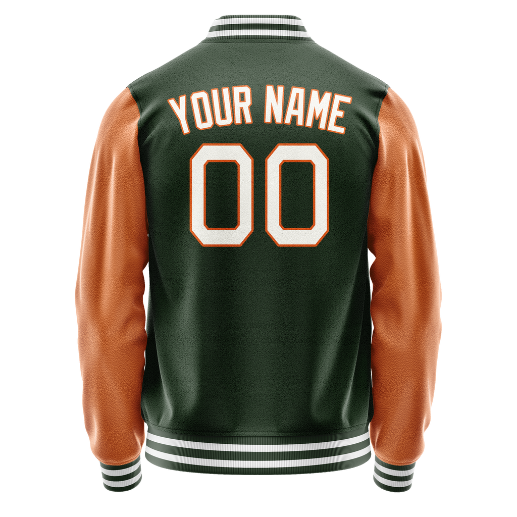 Personalized Green & Orange Solid Color Varsity Letterman Jacket