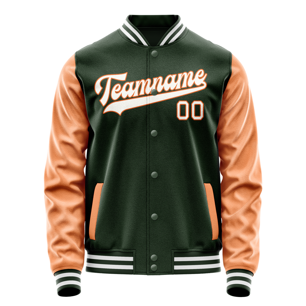 Personalized Green & Orange Solid Color Varsity Letterman Jacket