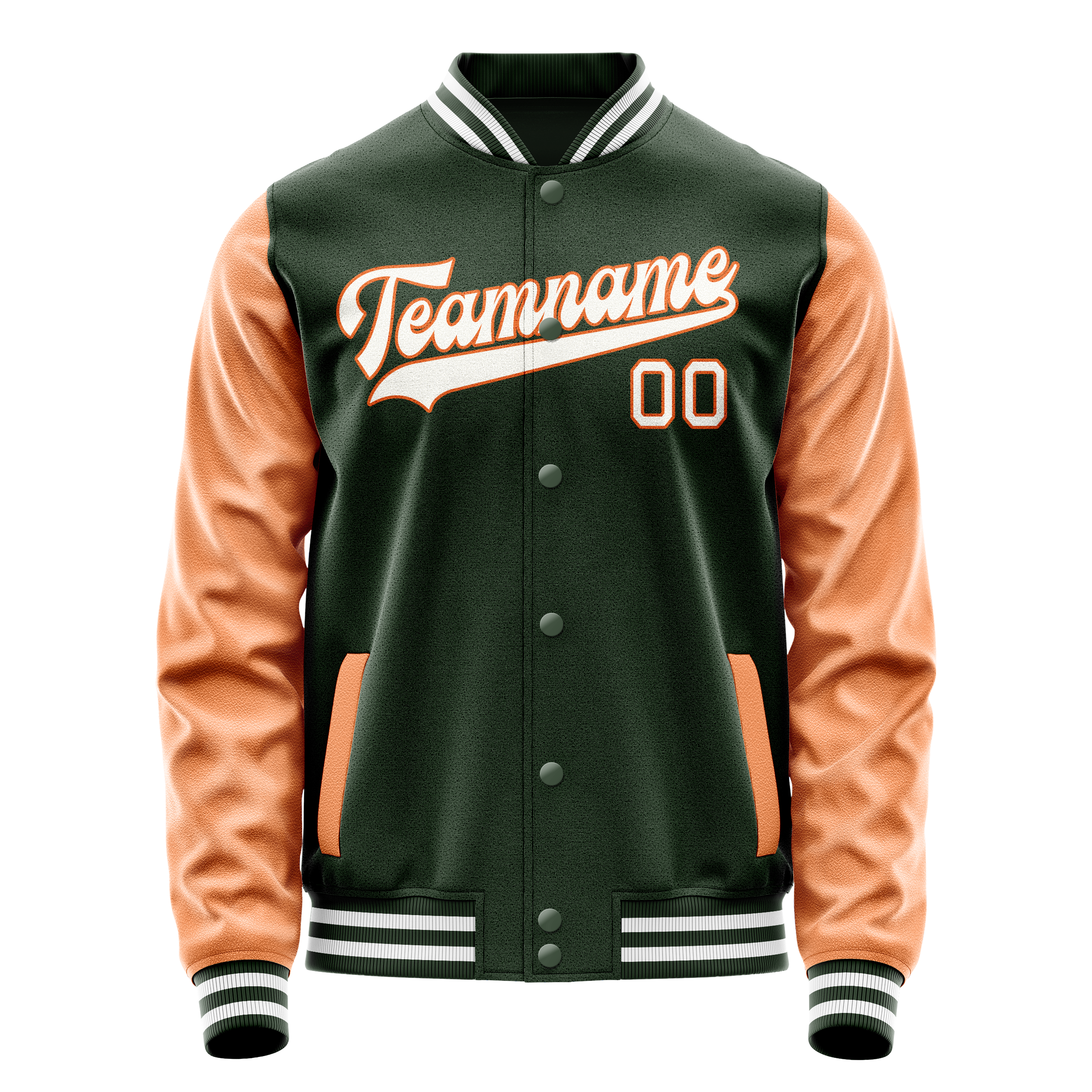 Personalized Green & Orange Solid Color Varsity Letterman Jacket