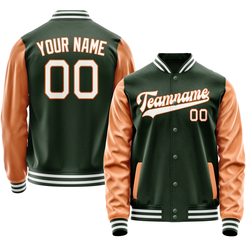 Personalized Green & Orange Solid Color Varsity Letterman Jacket