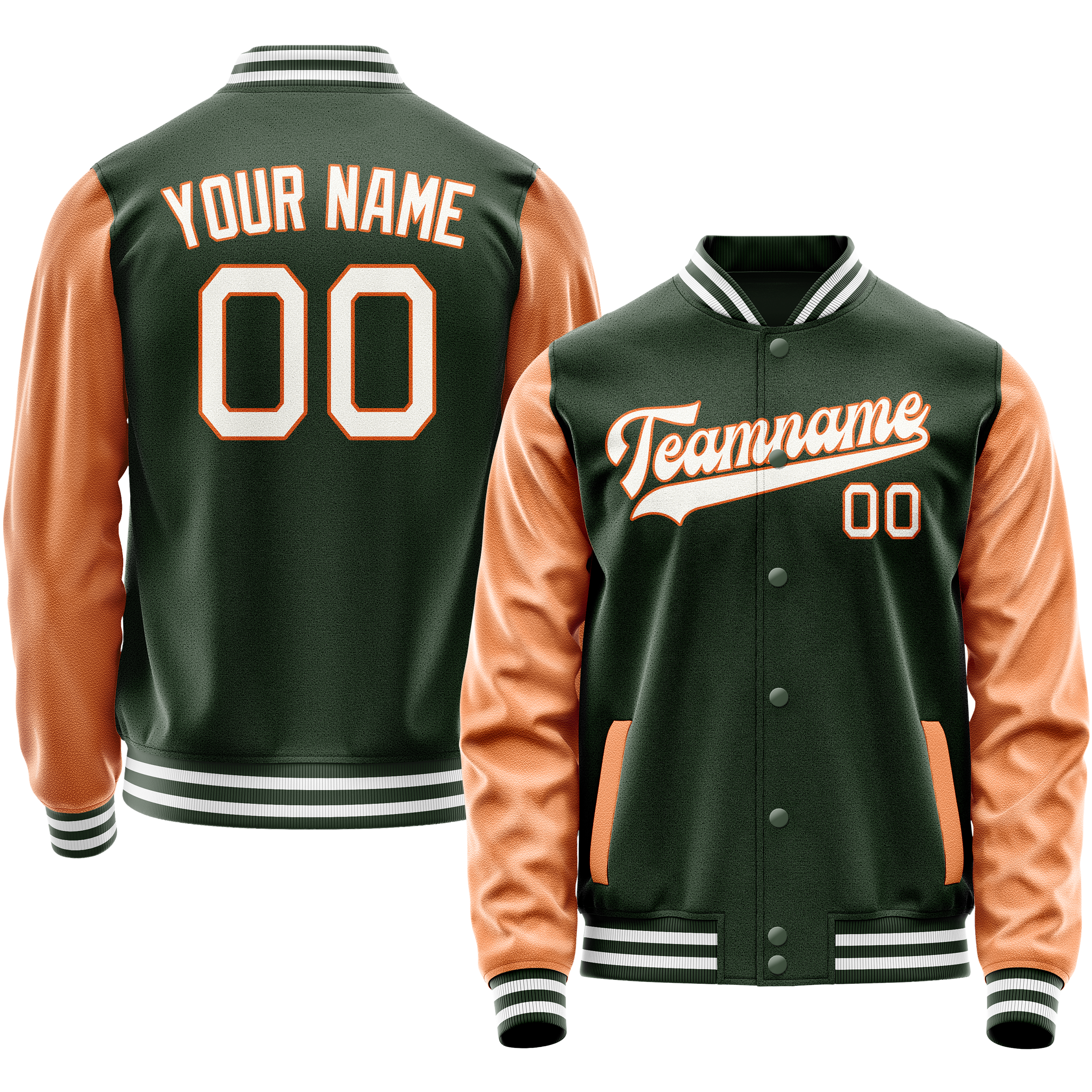 Personalized Green & Orange Solid Color Varsity Letterman Jacket