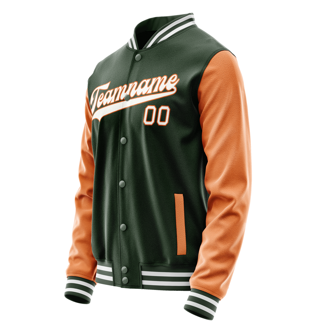 Personalized Green & Orange Solid Color Varsity Letterman Jacket