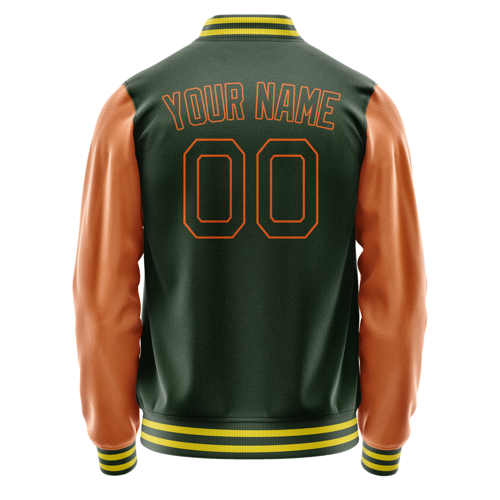 Personalized Green & Orange Solid Color Varsity Letterman Jacket