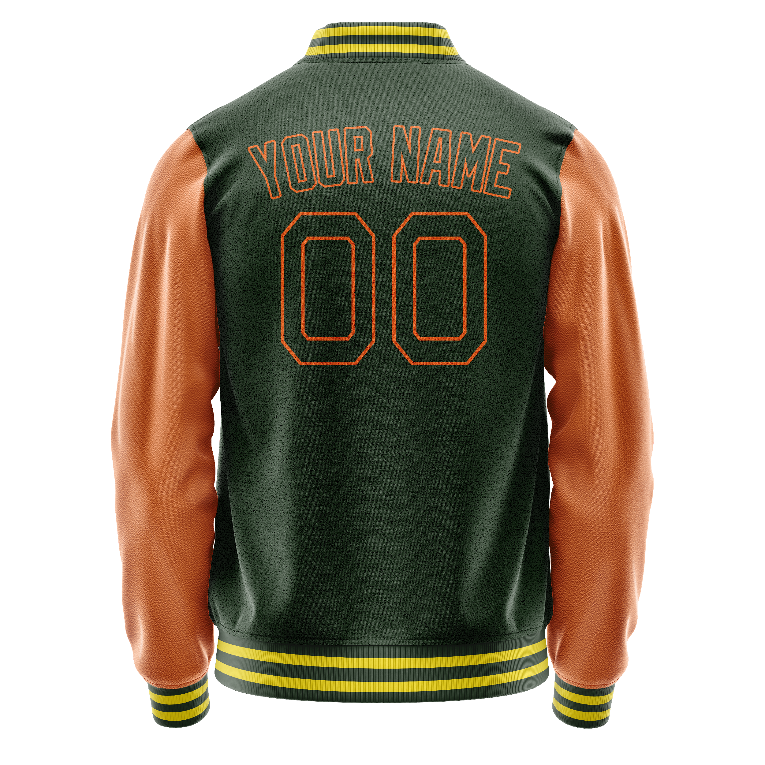 Personalized Green & Orange Solid Color Varsity Letterman Jacket