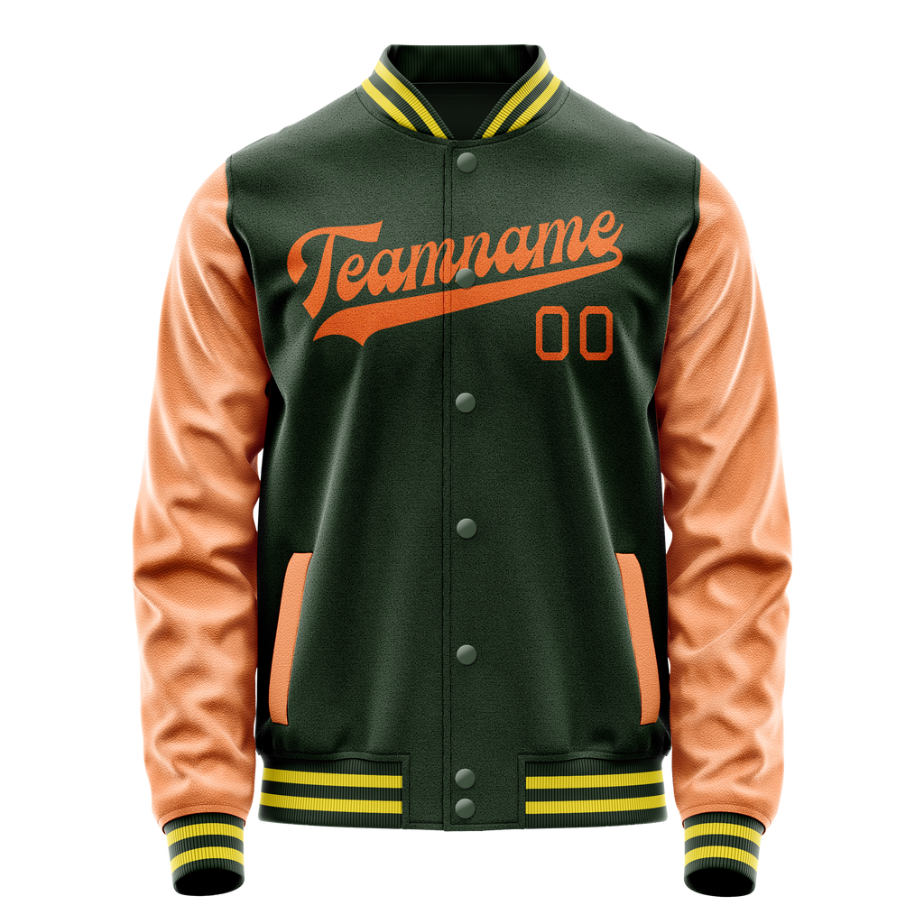Personalized Green & Orange Solid Color Varsity Letterman Jacket