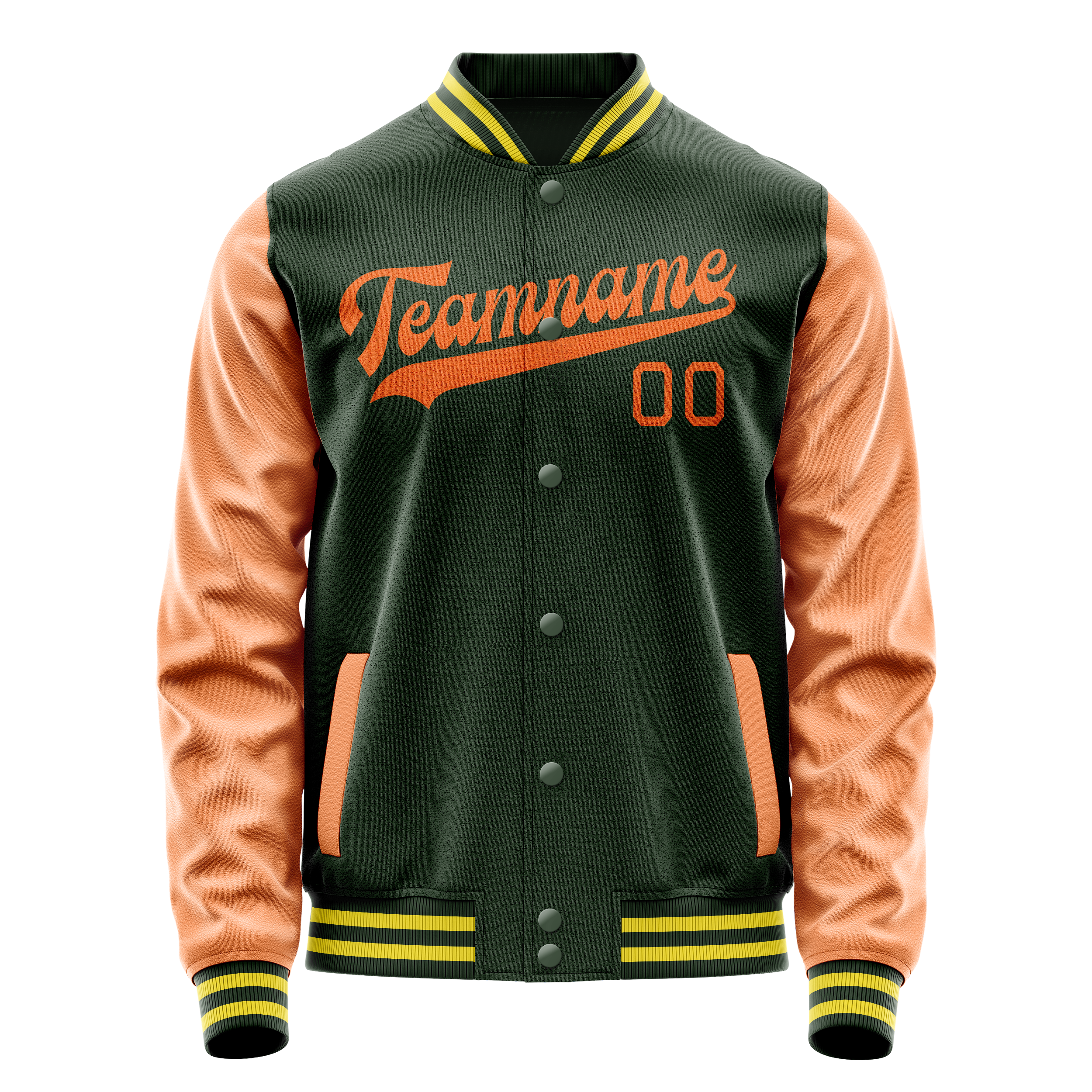 Personalized Green & Orange Solid Color Varsity Letterman Jacket