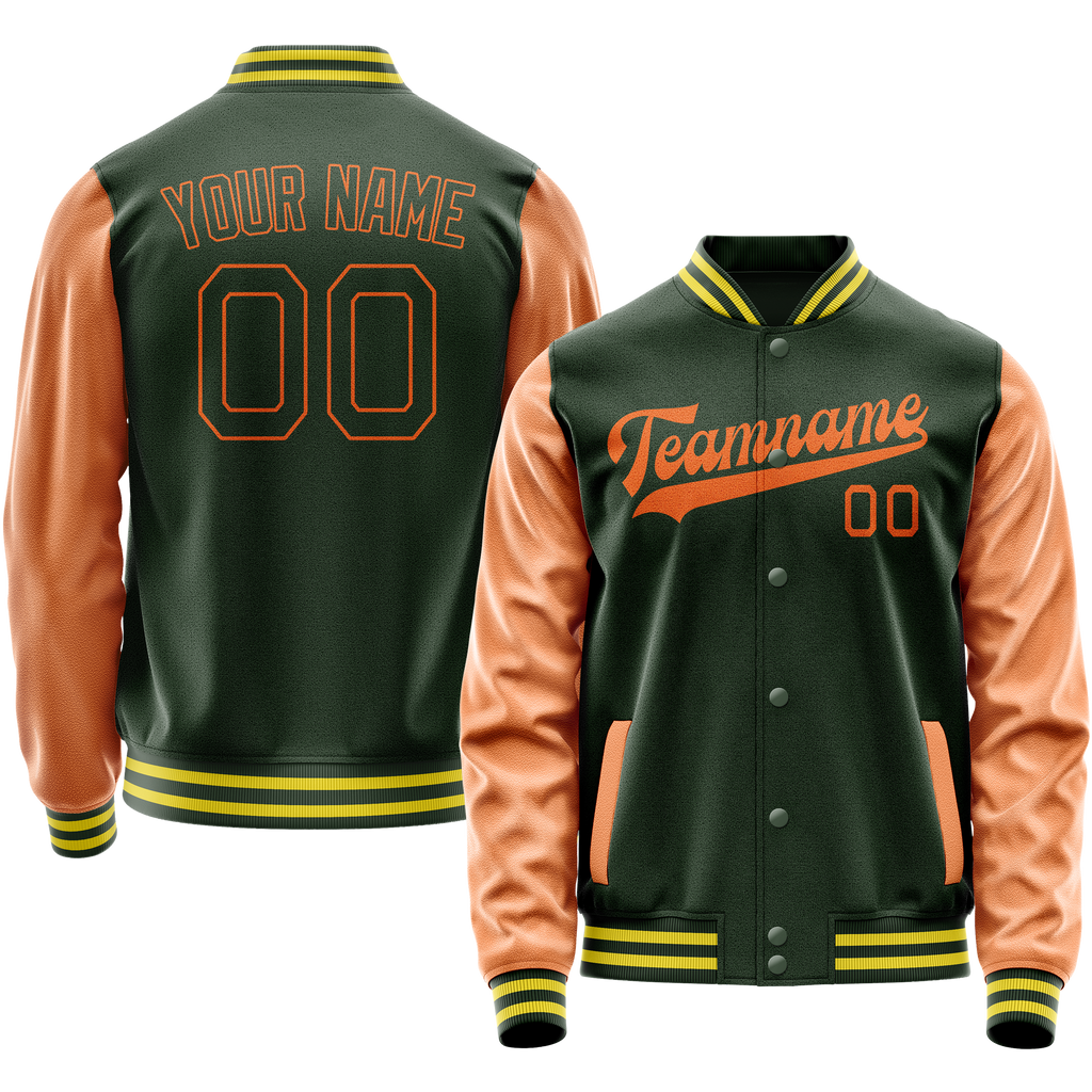 Personalized Green & Orange Solid Color Varsity Letterman Jacket