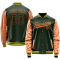 Personalized Green & Orange Solid Color Varsity Letterman Jacket