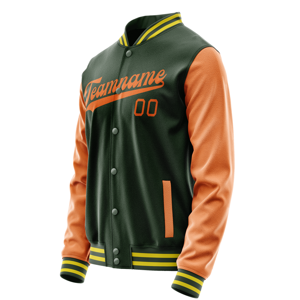 Personalized Green & Orange Solid Color Varsity Letterman Jacket