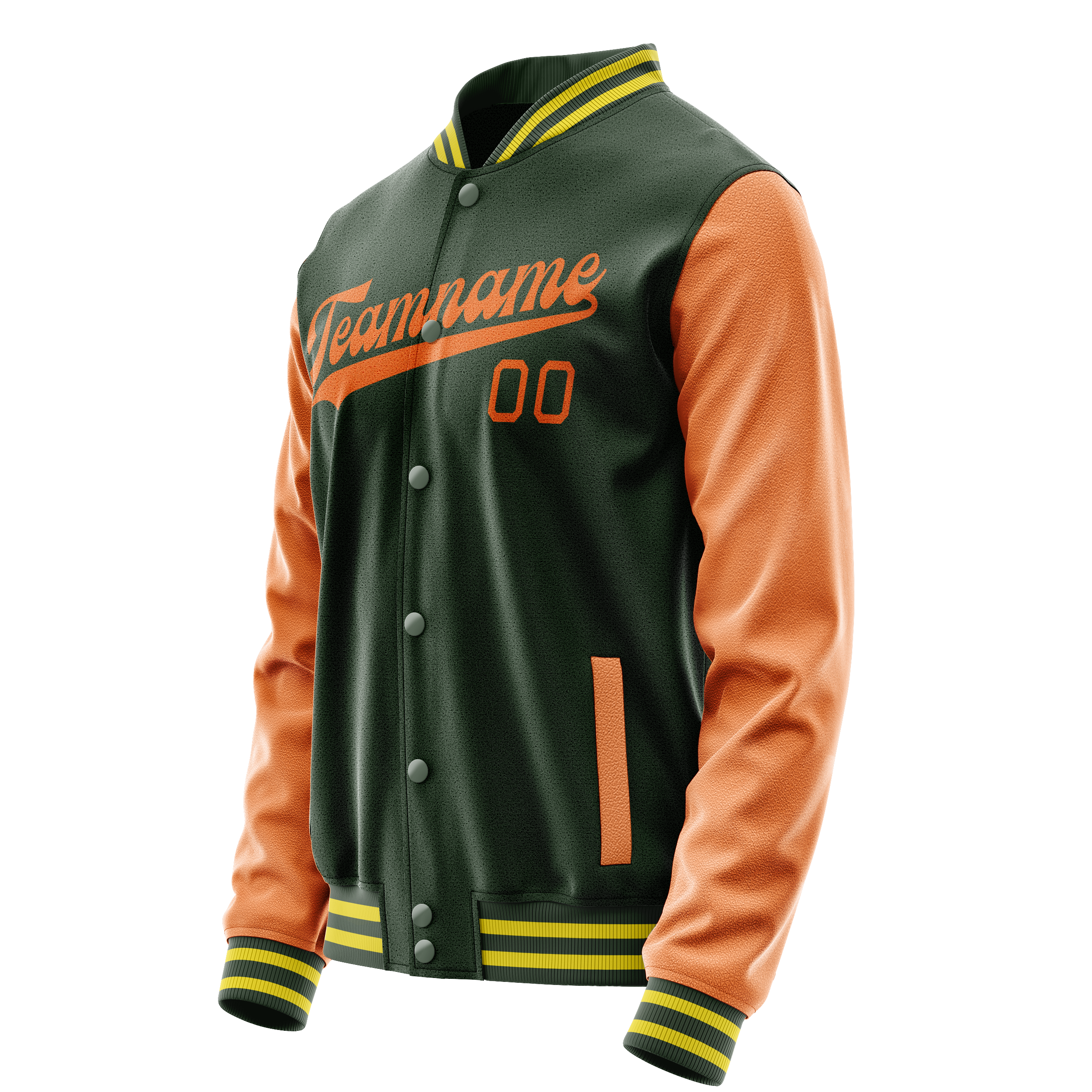Personalized Green & Orange Solid Color Varsity Letterman Jacket