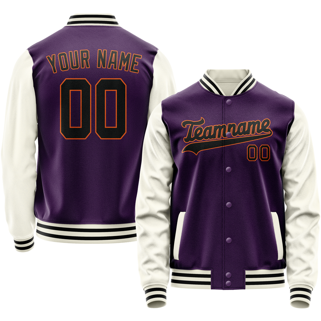 Personalized Purple & Cream Solid Color Varsity Letterman Jacket