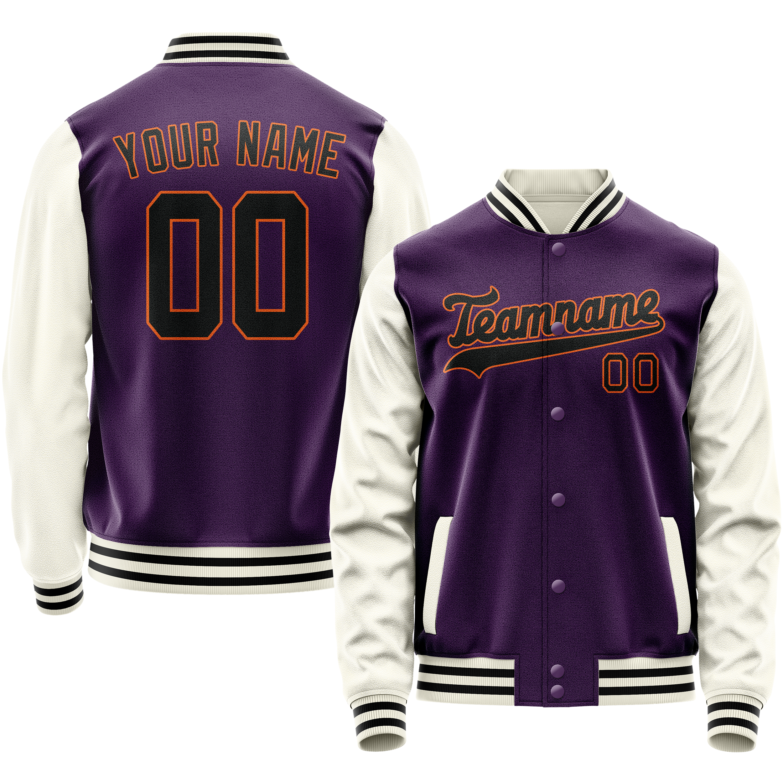 Personalized Purple & Cream Solid Color Varsity Letterman Jacket