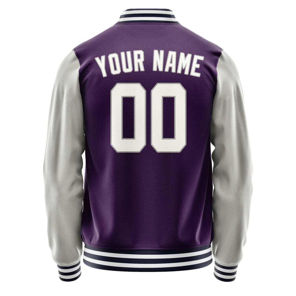 Personalized Purple & Gray Solid Color Varsity Letterman Jacket