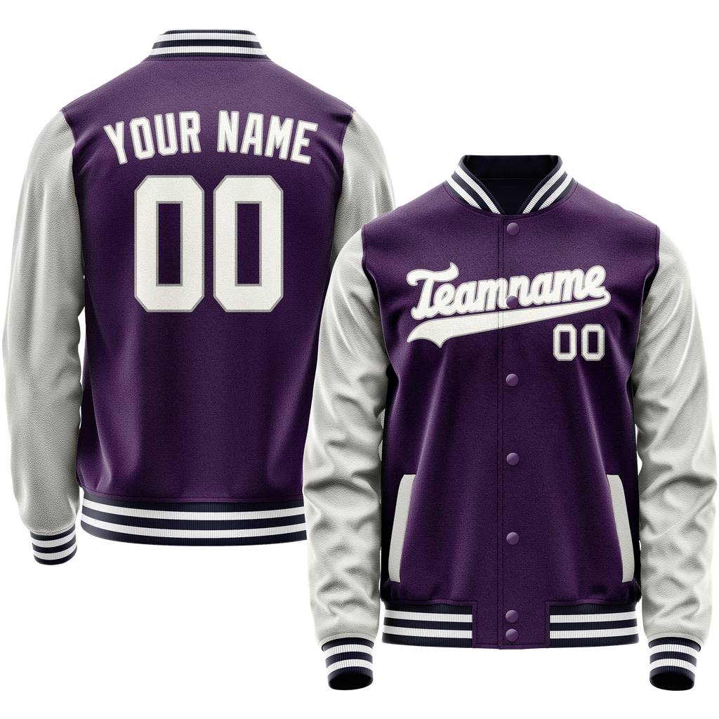 Personalized Purple & Gray Solid Color Varsity Letterman Jacket