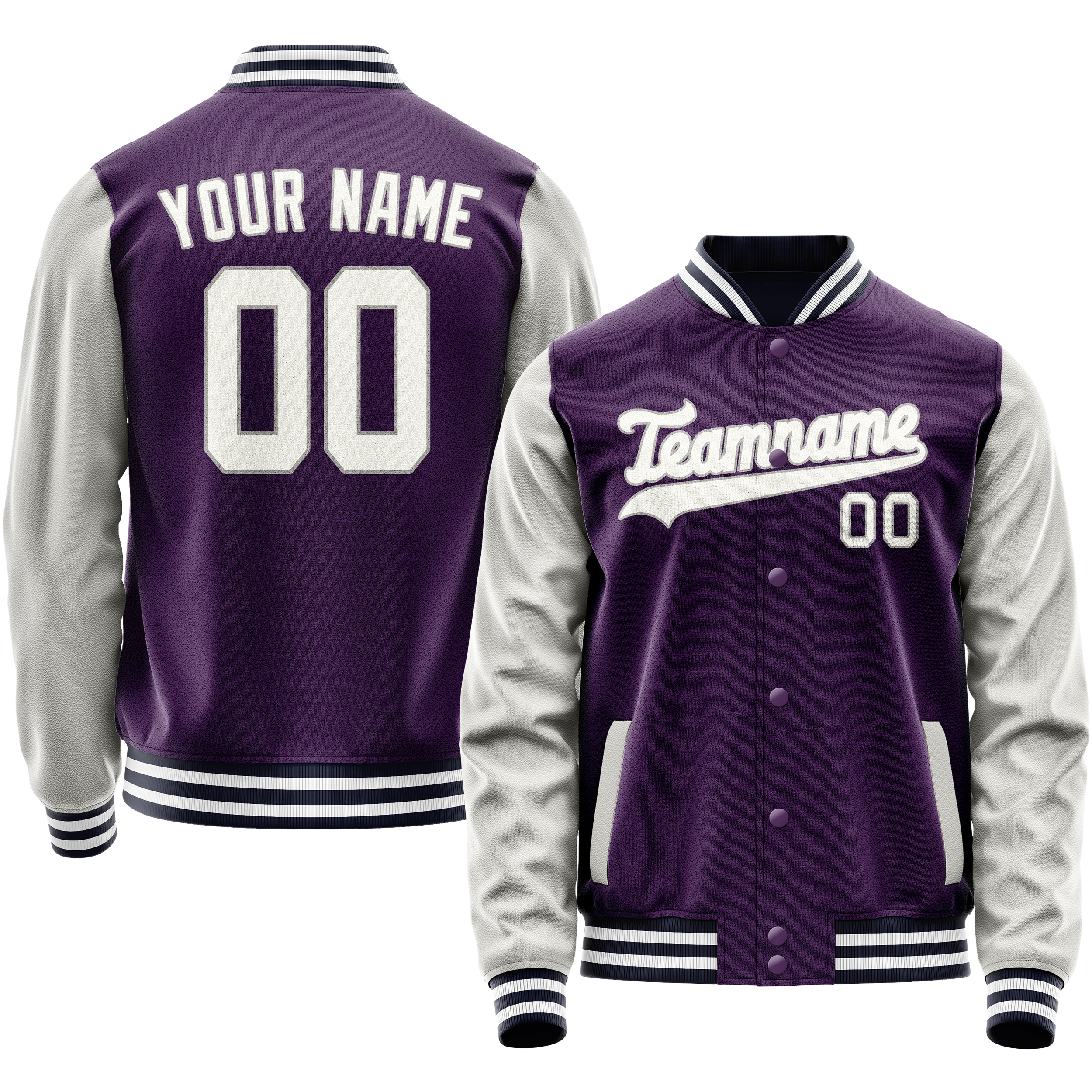Personalized Purple & Gray Solid Color Varsity Letterman Jacket