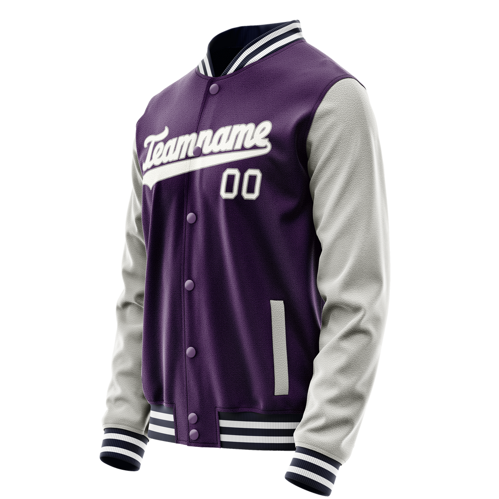 Personalized Purple & Gray Solid Color Varsity Letterman Jacket