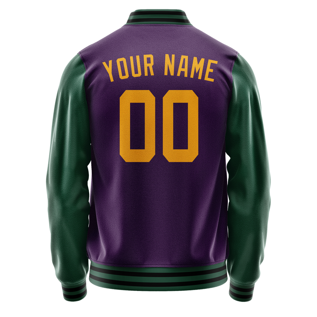Personalized Purple & Green Solid Color Varsity Letterman Jacket