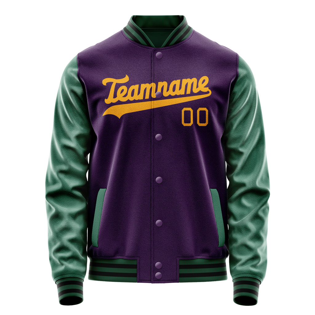 Personalized Purple & Green Solid Color Varsity Letterman Jacket