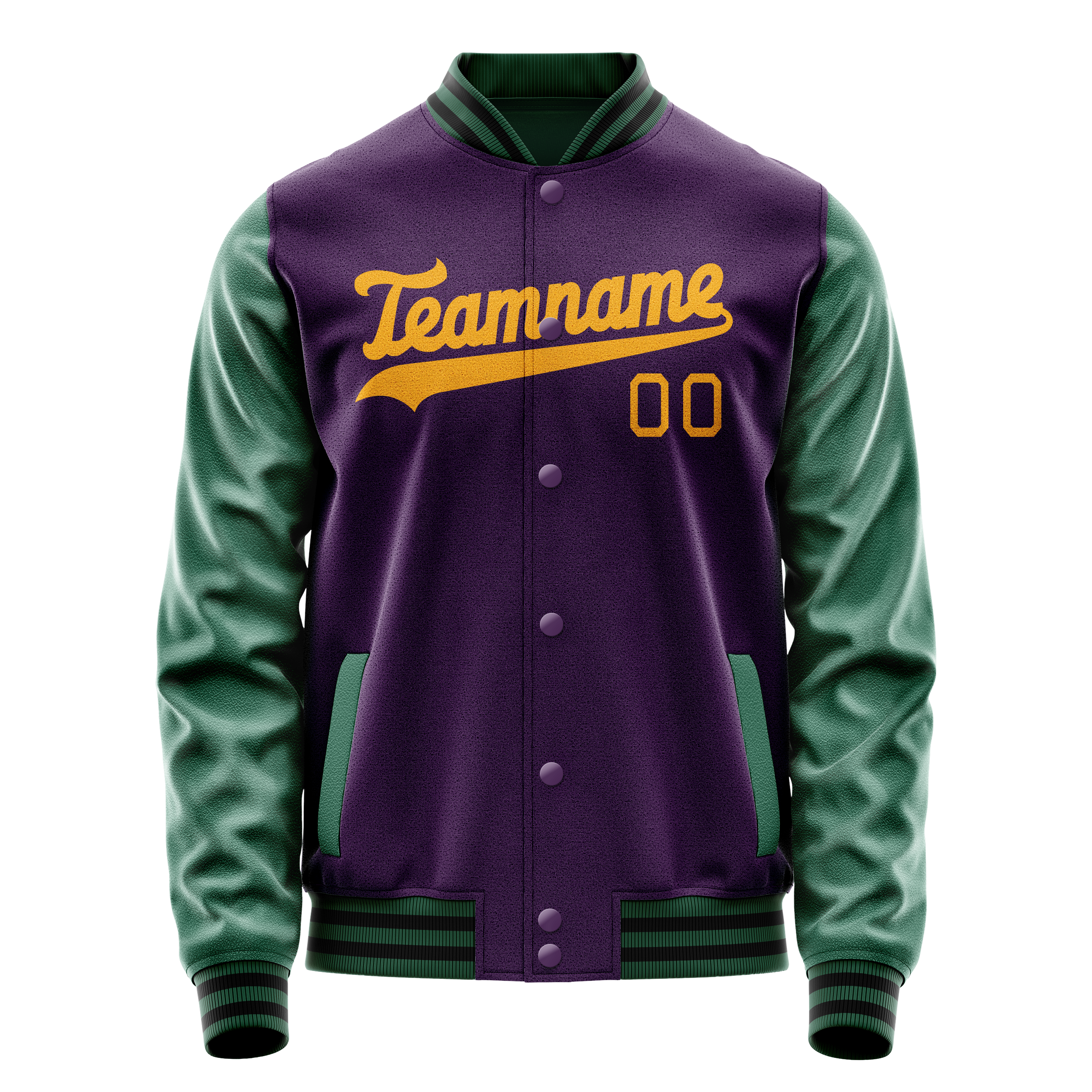 Personalized Purple & Green Solid Color Varsity Letterman Jacket