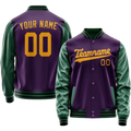 Personalized Purple & Green Solid Color Varsity Letterman Jacket