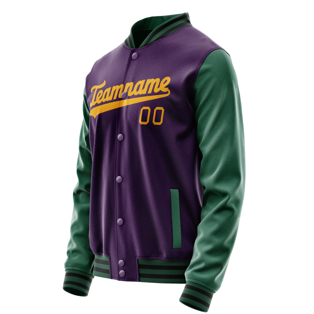 Personalized Purple & Green Solid Color Varsity Letterman Jacket