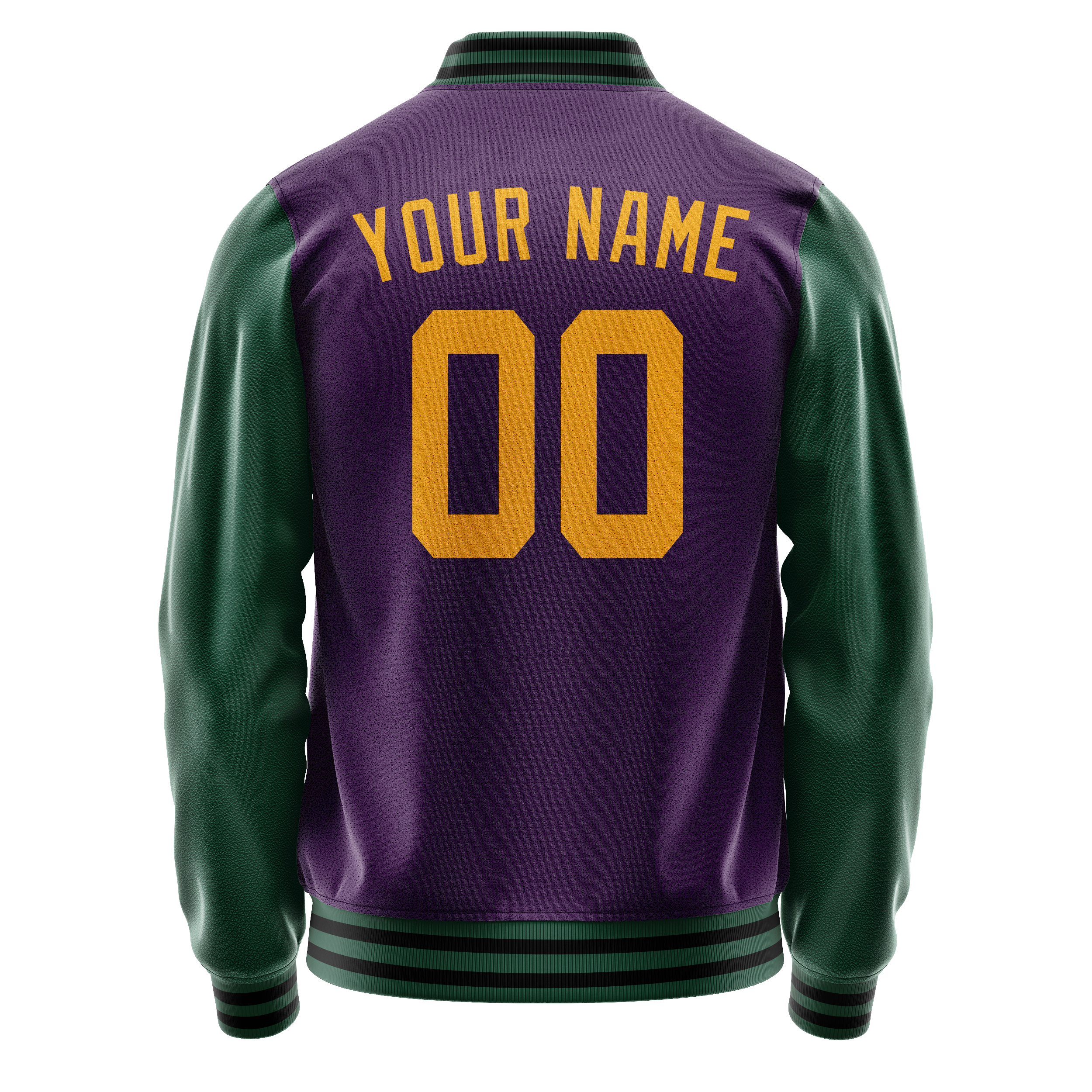 Personalized Purple & Green Solid Color Varsity Letterman Jacket