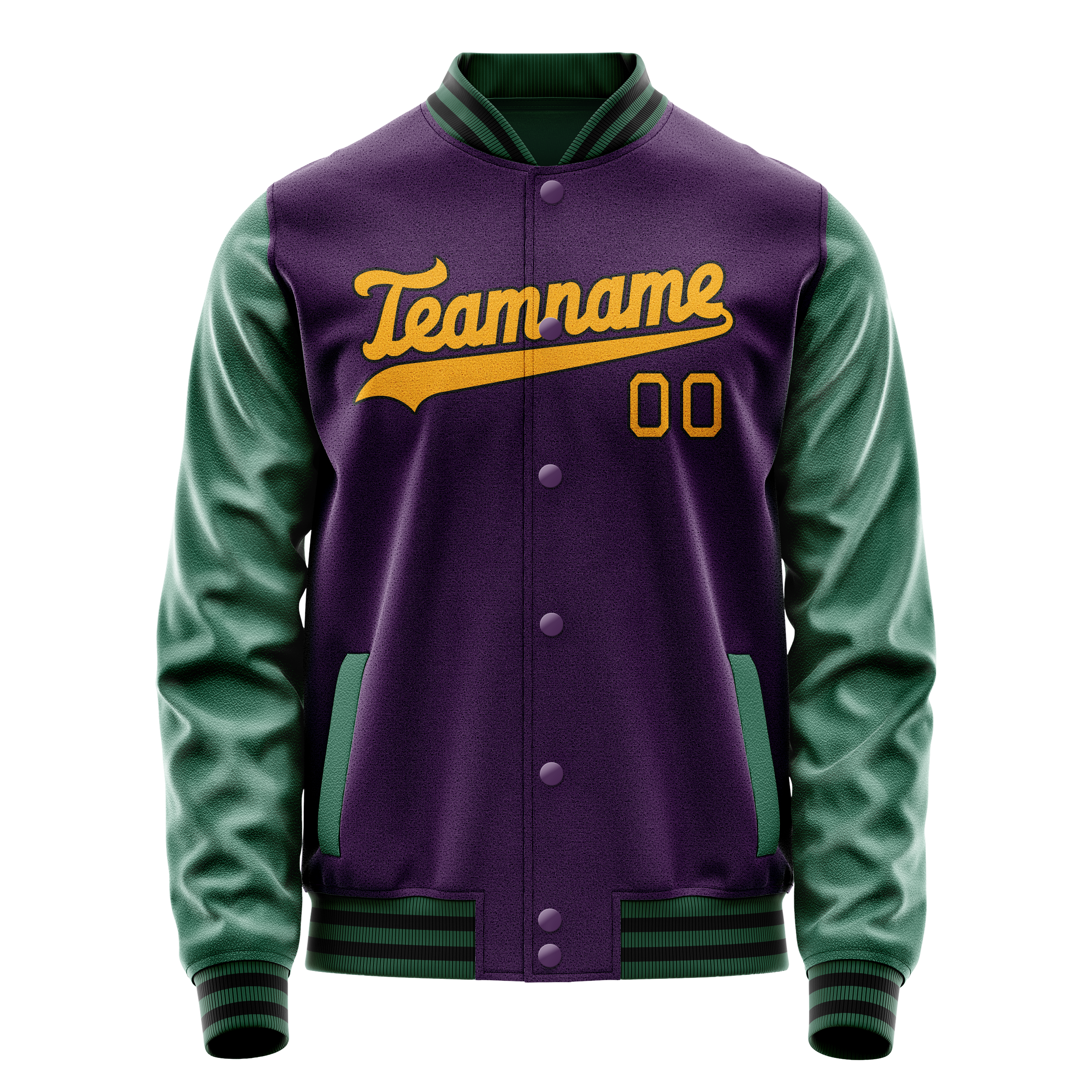 Personalized Purple & Green Solid Color Varsity Letterman Jacket
