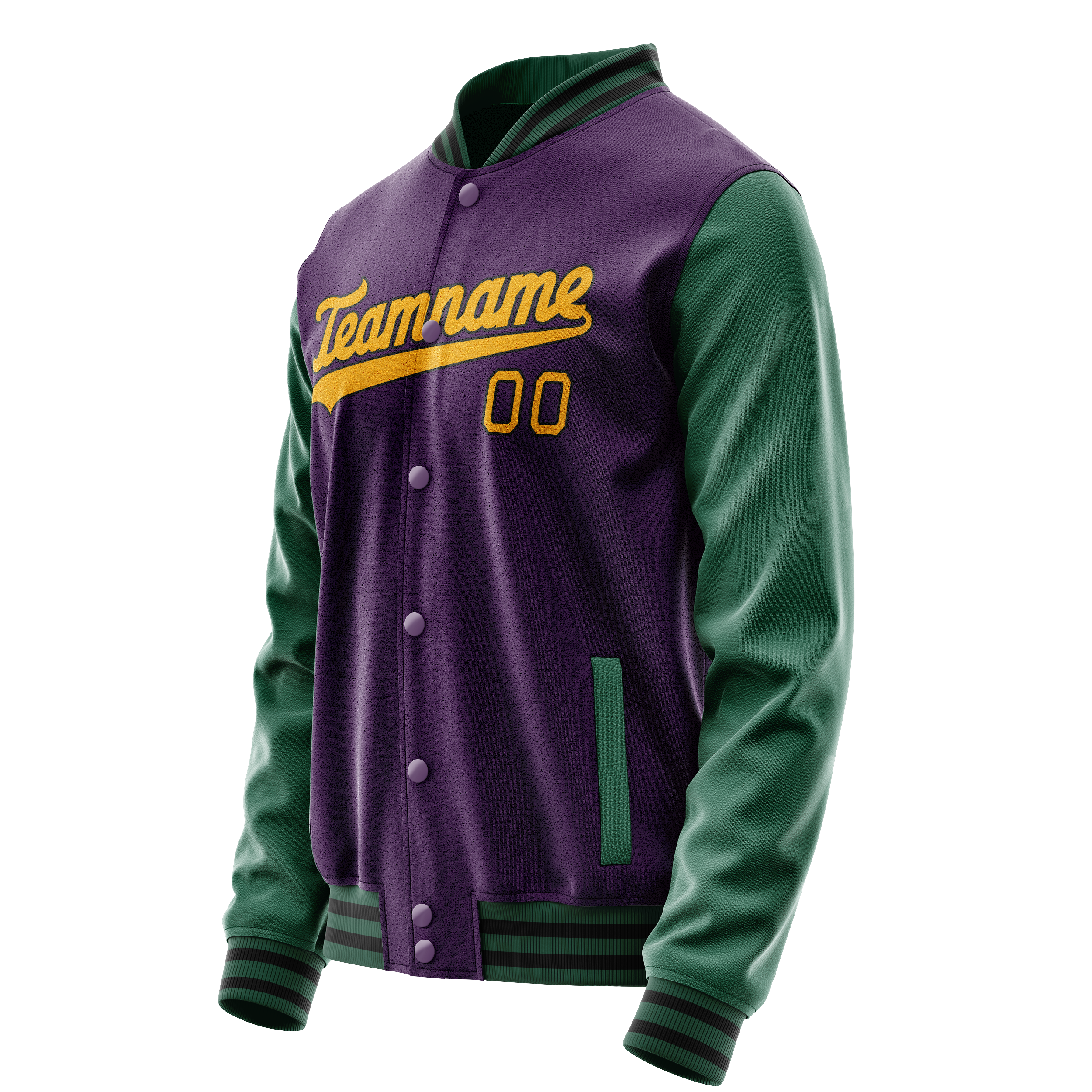 Personalized Purple & Green Solid Color Varsity Letterman Jacket