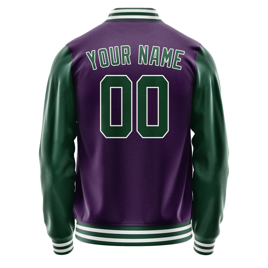 Personalized Purple & Green Solid Color Varsity Letterman Jacket